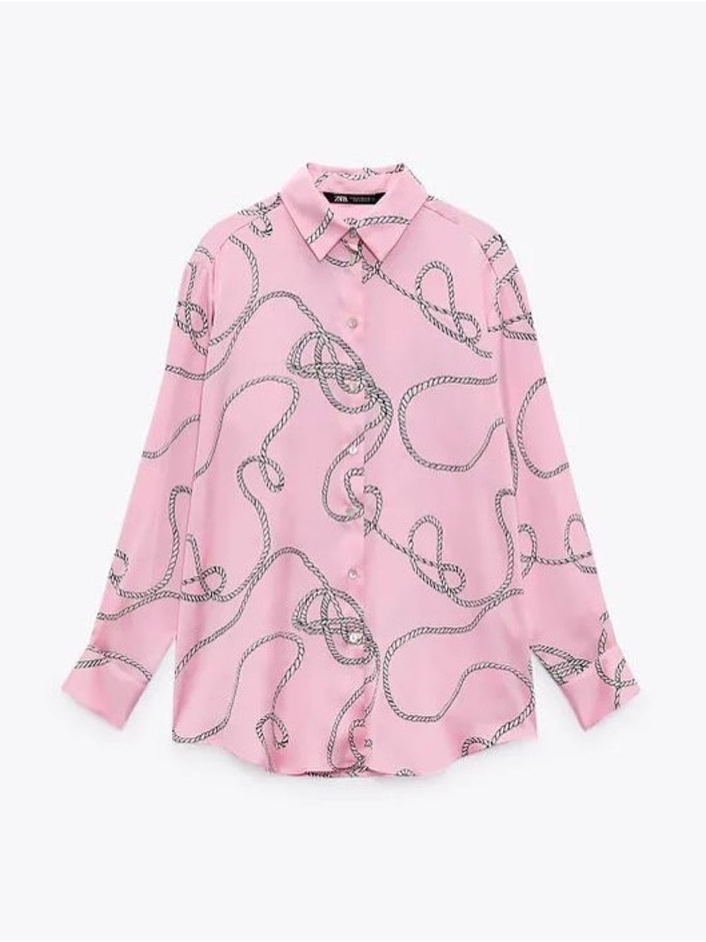 Zara Women’s Pink Rope-Print Satin Shirt Sz S
